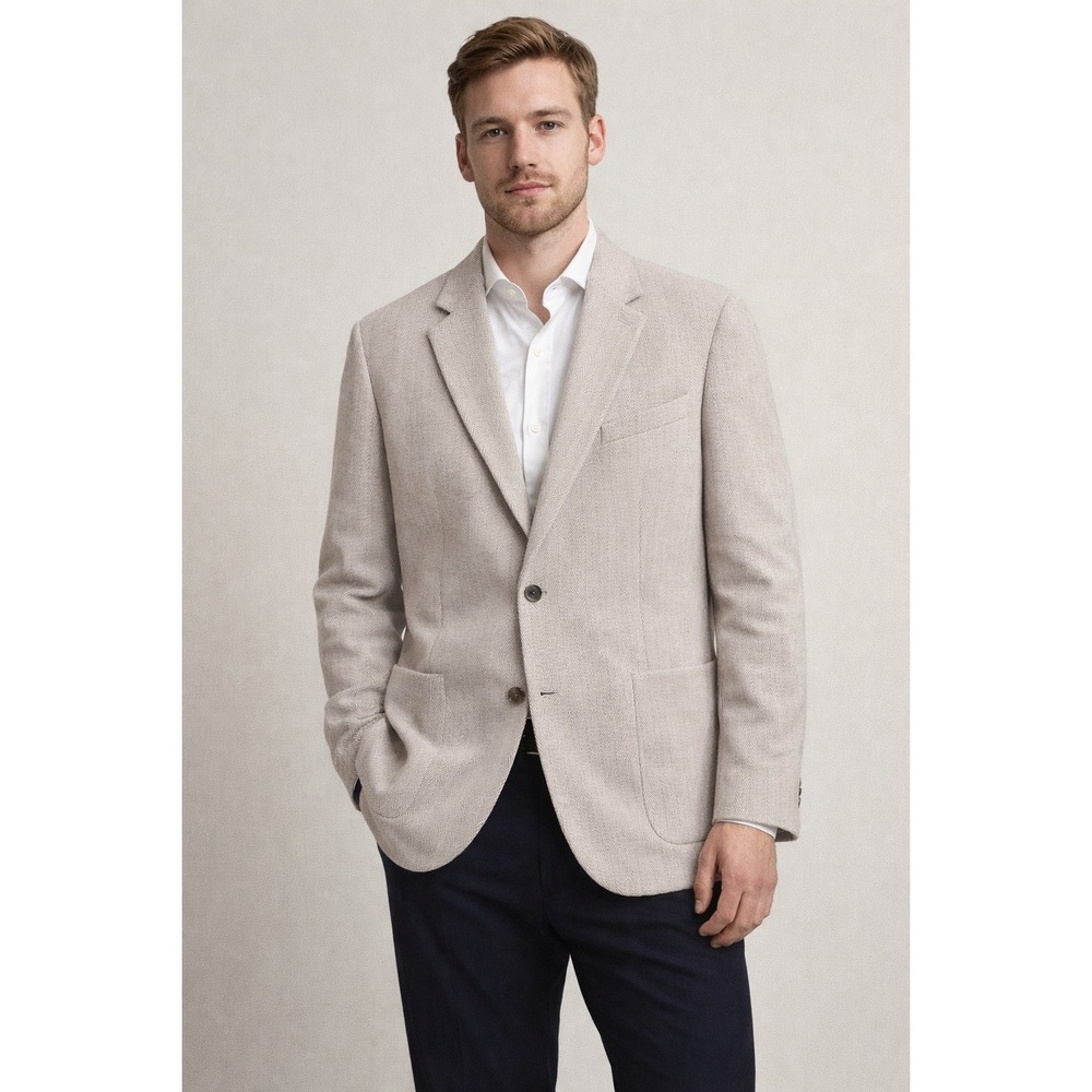 Banana Republic Tweed Blazer 48R Tan Herringbone Wool Blend Sport Coat